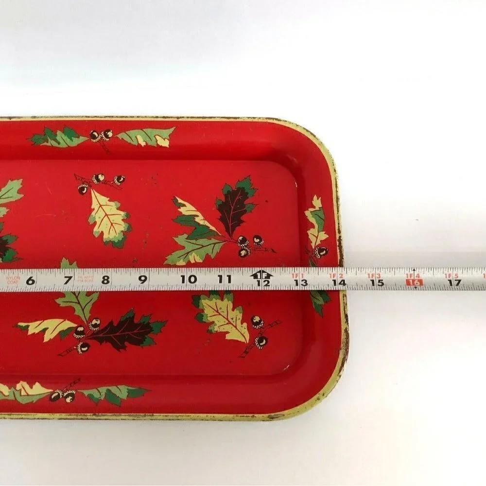 Vintage Acorn Oak Leaves Rustic Tin Serving Trays Red Green Wall Hanging Decor
